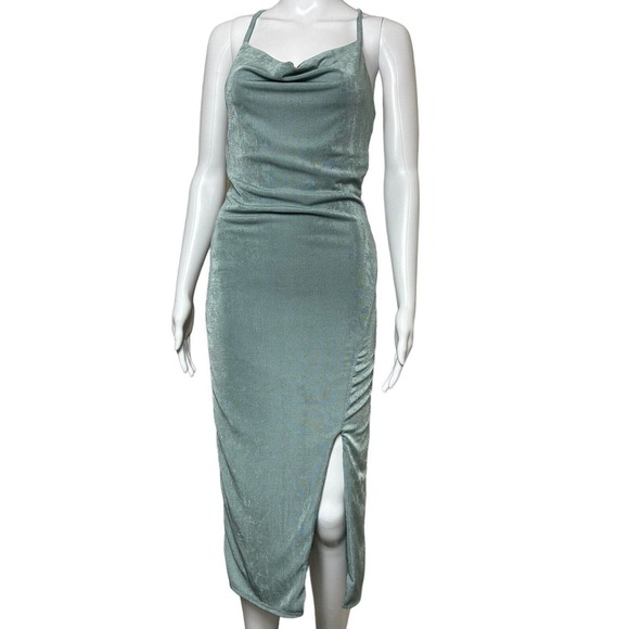 21 Saints Dresses & Skirts - 21 SAINTS Womens Sz S Sea Green Slinky Side Slit Spaghetti Strap Shiny Dress